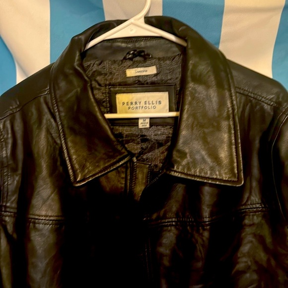 Perry Ellis Black Leather Jacket - Picture 2 of 3
